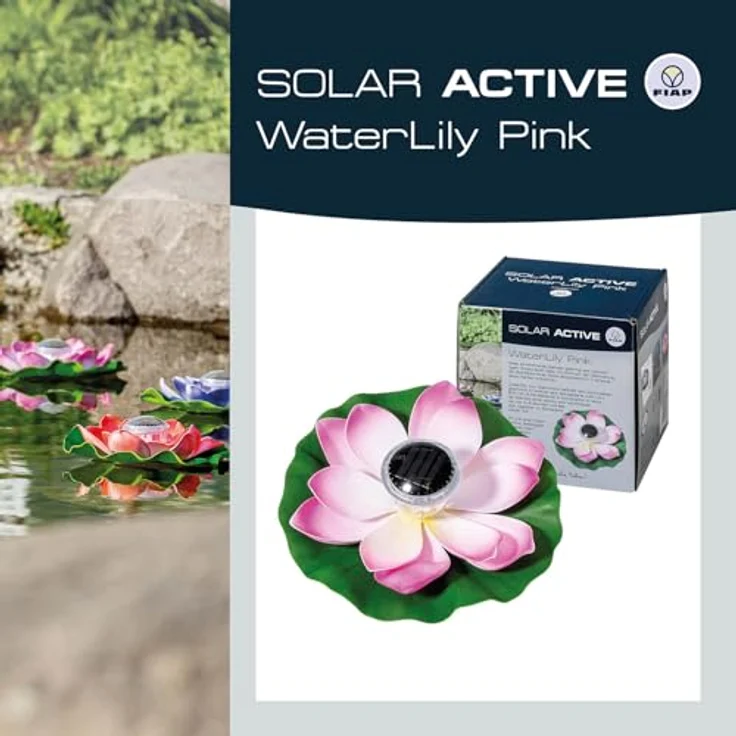 FIAP SOLAR ACTIVE WaterLily WHITE, schwimmende Seerose mit Solarbeleuchtung und LED, farbwechselnd, inklusive Akkubatterie, Teichbeleuchtung für Gartenteich und Pool, Ø 280 x 80 mm – Bild 2