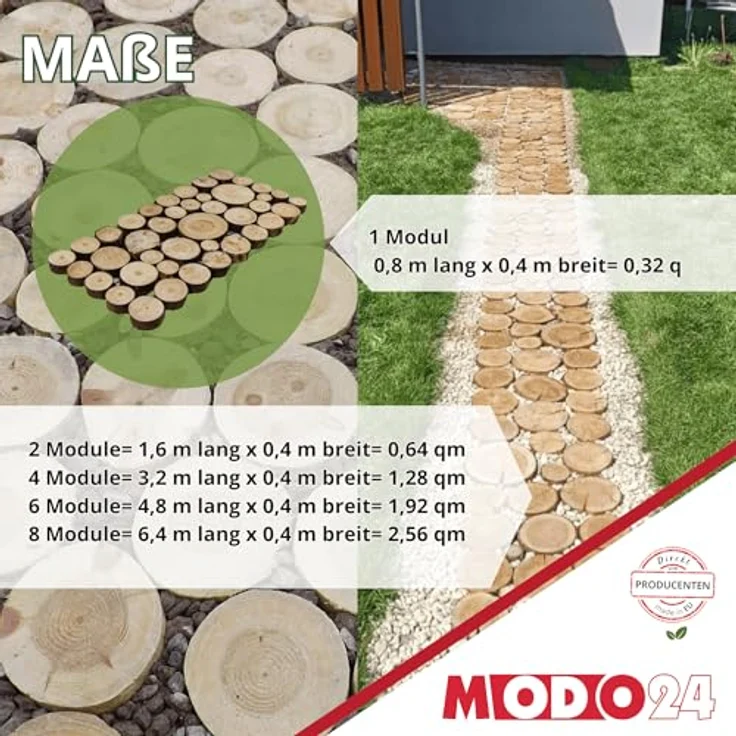 MODO24 Gartenweg aus Holz, 4 Module, FSC-Holz, Modulmaß 80x40x2 cm, natürlicher Look – Bild 3