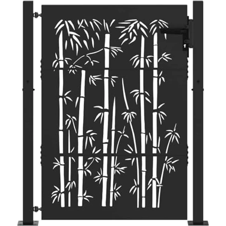 vidaXL Gartentor, Gartenzaun 105x75 cm, Cortenstahl mit Bambus Design, pulverbeschichtet in Schwarz – Bild 1