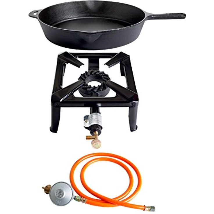 Paella World International Gasgrill Hockerkocher (klein) - 30 x 30 x 14 cm, ohne Zündsicherung, inkl. Gasschlauch & Regler, wählbares Zubehör – Bild 2
