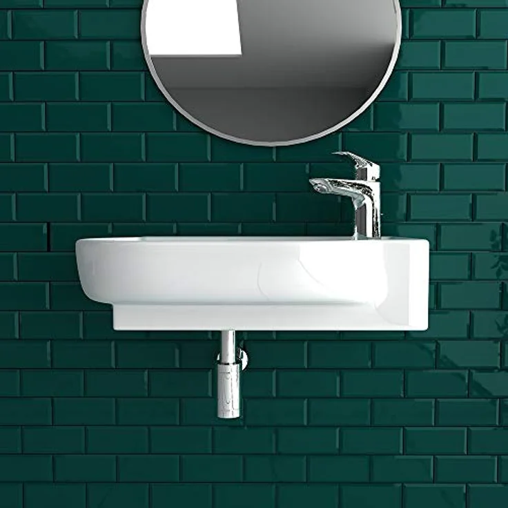 Alpenberger Waschbecken Bad Waschtisch 45 cm Breit Eckig Oval | Handwaschbecken Kleines Waschbecken Gäste WC & Badezimmer | Hängewaschbecken für Waschplätze | Gästewaschbecken Schmal Mini Waschbecken – Bild 4