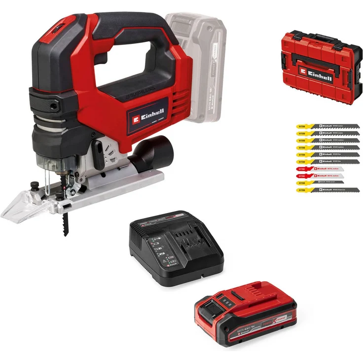 Einhell Akku-Stichsäge TP-JS 18/135, Set mit 4,0 Ah Plus Akku, Ladegerät und 10-teiligem Sägeblatt-Set