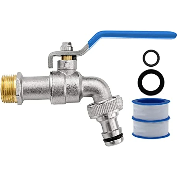 AIMEKE Premium 3/4 Zoll Kugelhahn, Messing Wasserhahn für Garten, frostssicher mit 1 Schlauchanschluss und 2 Trommeldichtbänder – Bild 1
