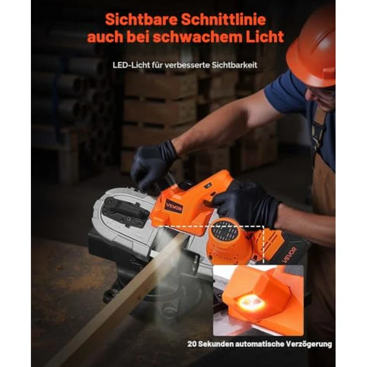 VEVOR 20 V Akku Bandsäge, 65 mm Schnitttiefe, bürstenloser Motor, 4000 mAh Akku, variable Drehzahl 0–192 m/min, ideal zum Schneiden von Metall und Holz – Bild 5