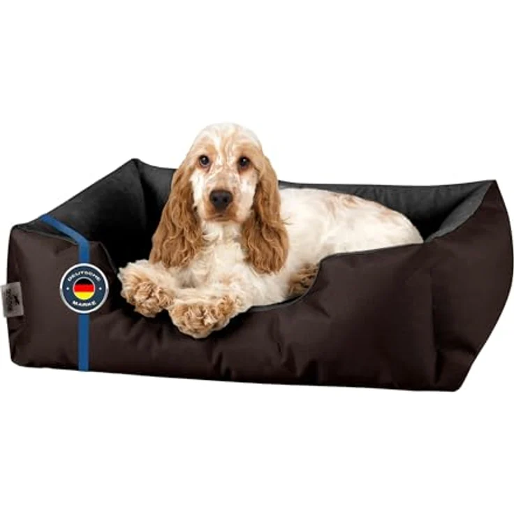 BedDog Hundebett LUPI, Hundekissen mit abziehbaren waschbaren Bezug, Hundekorb, Hundesofa, für kleine Hunde, M, braun-schwarz – Bild 2