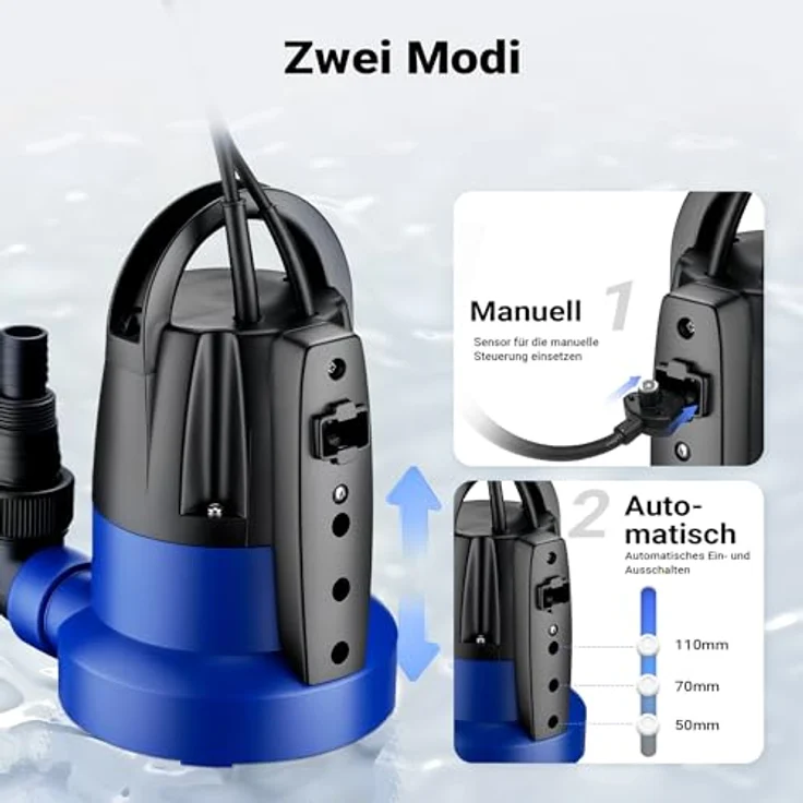 Wiltec Tauchpumpe 400 W, Schmutzwasserpumpe mit max. Fördermenge 7000 l/h, Flachsaugpumpe für Keller – Bild 5