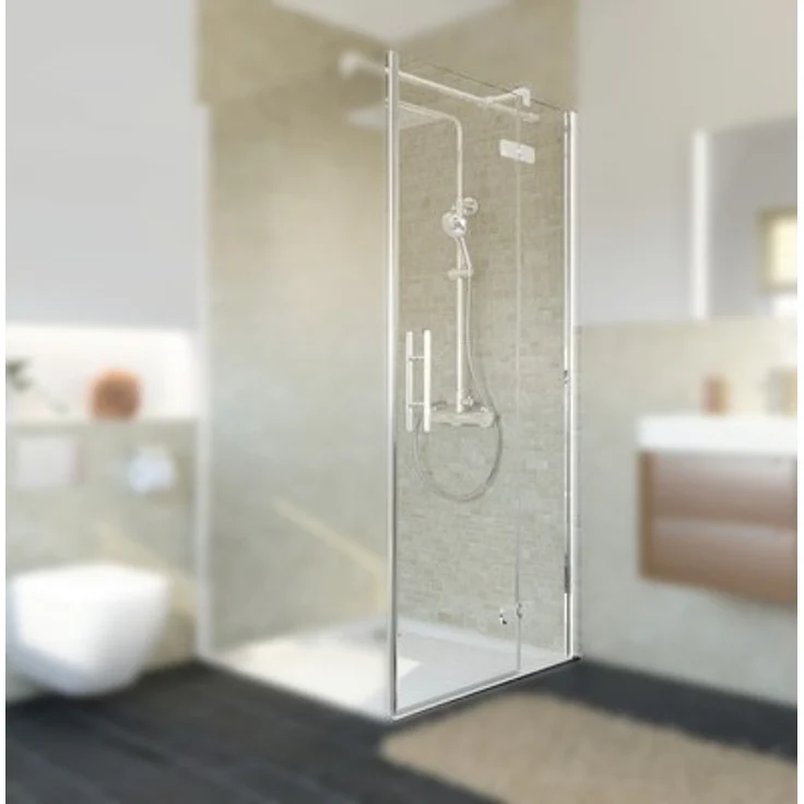 Breuer Avanta Drehtür 80 cm, Dusch- und Badewannentür mit Terrazzo Weiß Dekor, Anschlag rechts, Profilfarbe chrom, Sicherheitsglas 8 mm