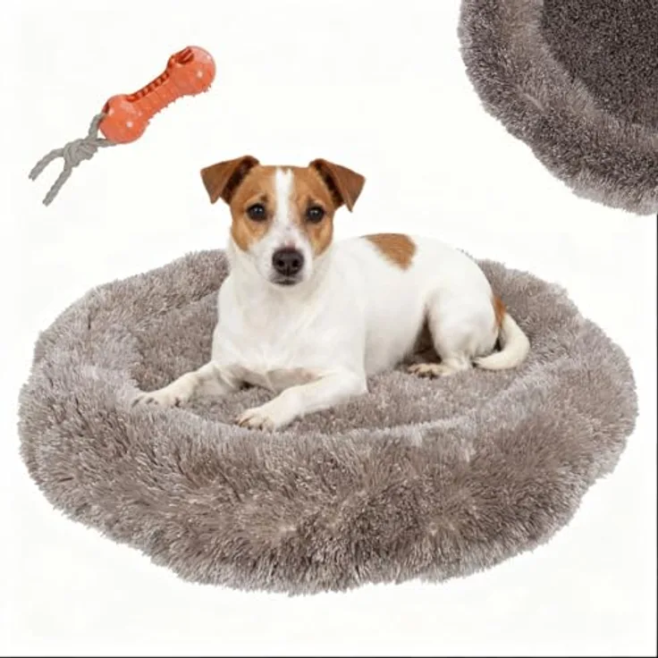 BENNO Hundebett BALU, rund 60x60x16 cm, Donut Kuschelbett mit Polypropylen-Füllung, Cappuccino, maschinenwaschbar, rutschfester Boden, inkl. Kauknochen für Hunde