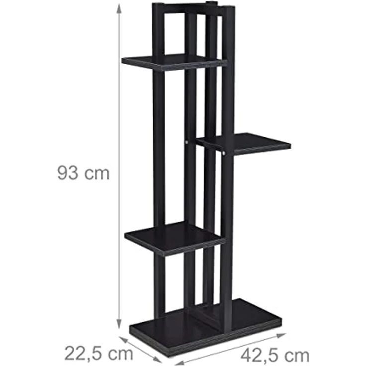 Relaxdays Blumenregal Metall, 4-stufige Indoor Blumentreppe, Holzoptik, HBT: 93 x 42,5 x 22,5 cm, Pflanzenregal, schwarz – Bild 4