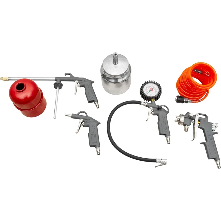 Zipper ZI-COMZUB5 Kompressorzubehör-Set 5-tlg., inklusive Farbspritzpistole und Reifenfüllmessgerät mit Manometer