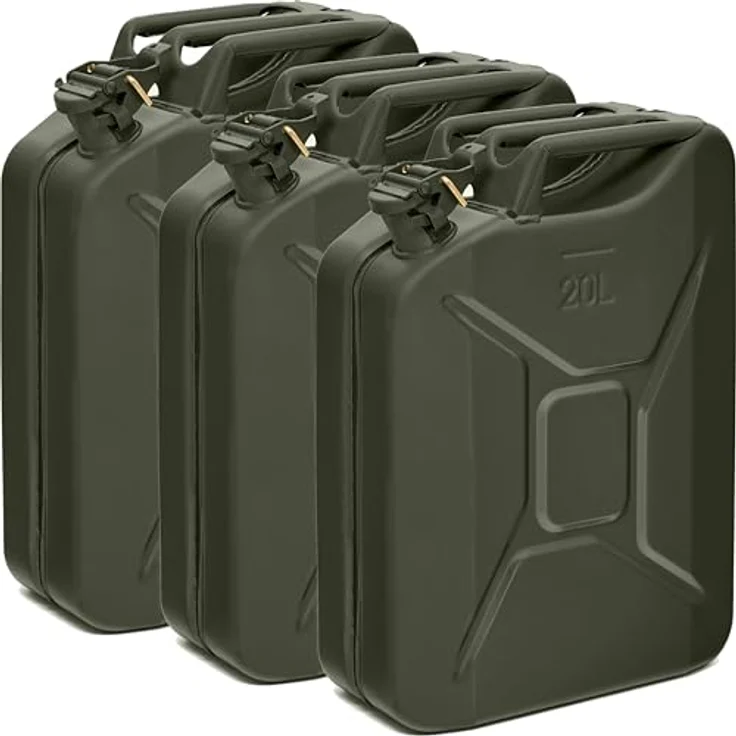 BW® Benzinkanister Metall 3x 20 Liter, Kraftstoffkanister Bronzegrün RAL 6031-F9, TÜV-geprüft, UN-zugelassen, 0,9mm Stahl für Benzin, Diesel, E10, 2-Takt, Made in Europe – Bild 1