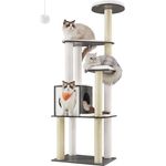 Feandrea Kratzbaum, 165 cm hoher moderner Katzenbaum, Katzenhaus mit 5 Kratzsäulen, waschbare abnehmbare Kissen, Plattform, Katzenhöhle, Katzenmöbel für Wohnungskatzen, nebelgrau PCT166G03