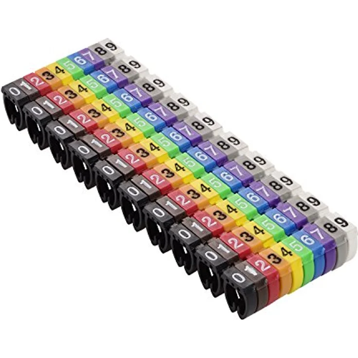 TPFNet Kabelmarker-Clips/Kennzeichnungsclip 0-9" Bunte Kabelbinder Clips für Durchmesser 4-6 mm - 100 farbige Kennzeichnungsringe, einfache Montage – Bild 2