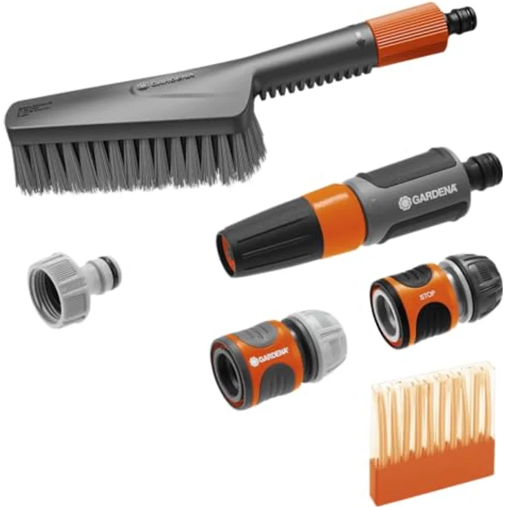 GARDENA Cleansystem Grundausstattung, Bewässerungssystem mit Handbürste S soft, 10 Seifenstäbchen und regulierbarem Wasserdurchfluss – Bild 1