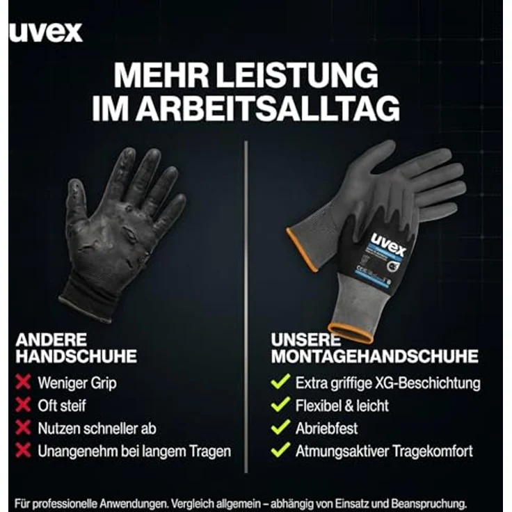 3 Paar uvex phynomic XG 60070 Arbeitshandschuhe Schutzhandschuhe Montagehandschuhe Griphandschuhe Gartenhandschuhe - EN388 - Größe: 10 XL – Bild 4