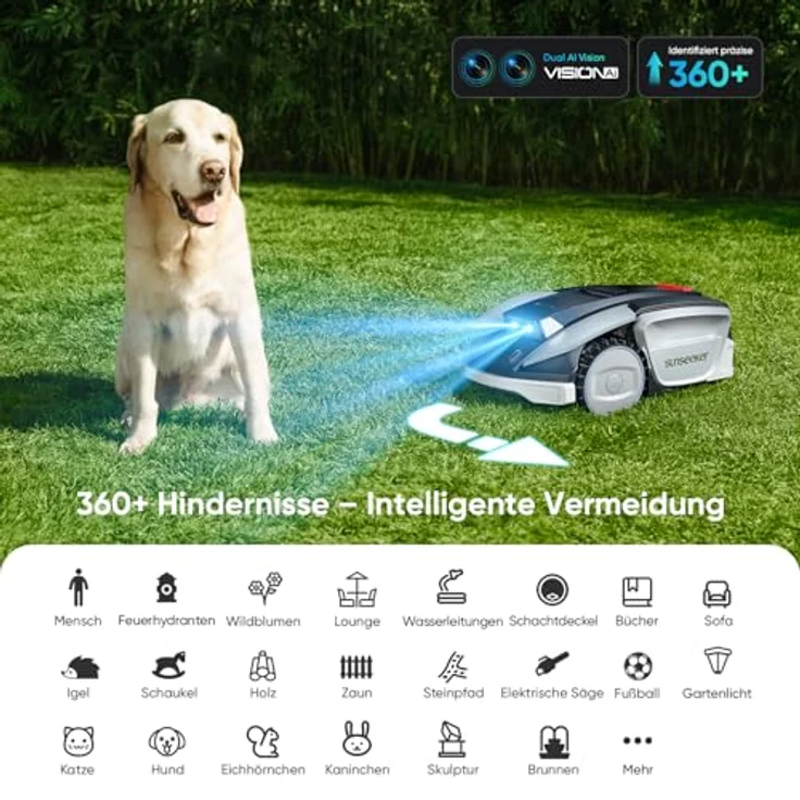 Sunseeker Mähroboter 'S5', kabelloser Rasenmäher mit Vision-AI-RTK, All-Wheel-Drive, bis zu 1600 m² Flächenleistung, wetterfestes IPX5-Design – Bild 4