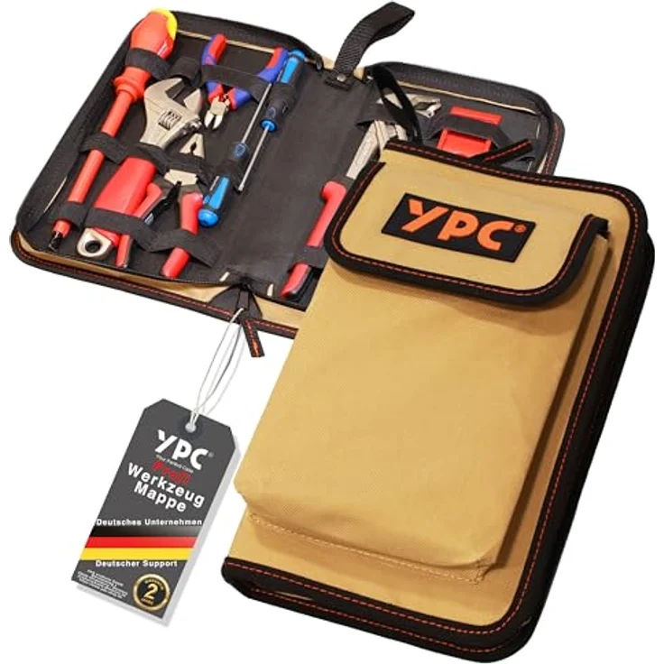 YPC ZipCaddy L – Werkzeugmappe mit 17 Halteschlaufen, großer Außentasche und wasserfestem Oxford 600D Material, Khaki – Bild 1