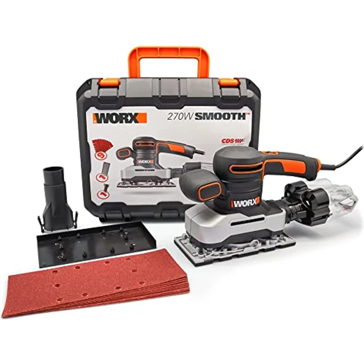 Worx WX642.1 Schwingschleifer Elektrisches Profi Schleifwerkzeug mit 270W Inkl. Schleifpapier & Koffer Größe: 187 x 90 cm – Bild 2