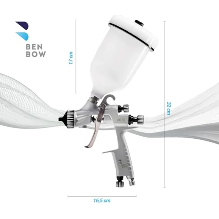BENBOW Lackierpistole PK70, HVLP-System mit 1,3 mm Düse und 600 ml Materialbecher, professionelle Verarbeitung – Bild 3