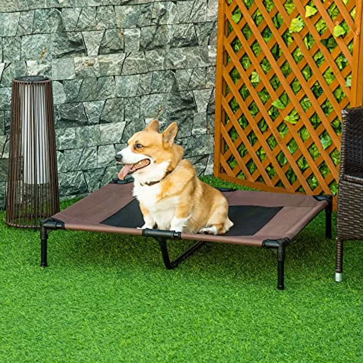 Pawhut Hundeliege Outdoor Schlafplatz Hundebett Hundesofa Haustierbett Katzenbett Kaffee-Braun 92 x 76 x 18 cm – Bild 2