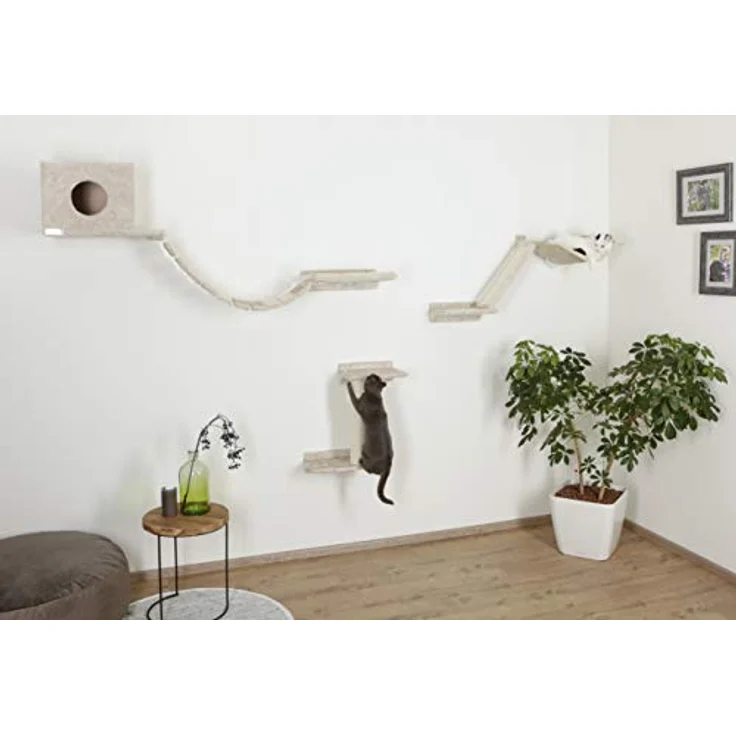 Kerbl Kletterwand „Mount Everest“ für Katzen, 9-teilig, 1x Rampe / 1x Hängematte / 1x Hängebrücke / 3x trittbrett / 1x Höhle / 1x Liegebrett / 1x Sisalsäule, Bis 10 kg, Beige – Bild 3