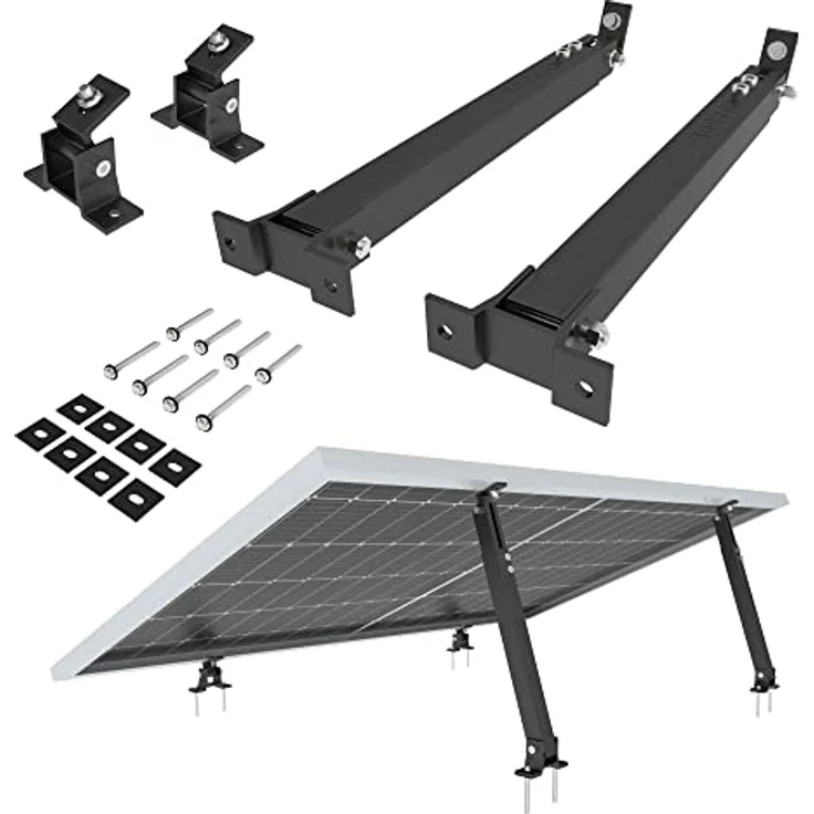 NuaSol Aufständerung Solarmodul Halterung für Balkonkraftwerk Flachdach, verstellbar 15°-30° für 2 Solarpanels, witterungsbeständig, einfache Montage, schwarz – Bild 1