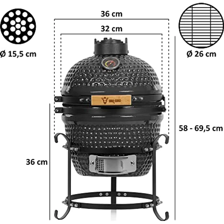 BBQ-Toro Kamado Grill | Holzkohlegrill Haiiro Ø 32 cm mit Thermometer, Holzgriff | Grau | Kamado Keramikgrill, Mini Holzkohlegrill, Mini Kamado Grill, Keramik Grill, Kamado BBQ, Ceramic Grill – Bild 3