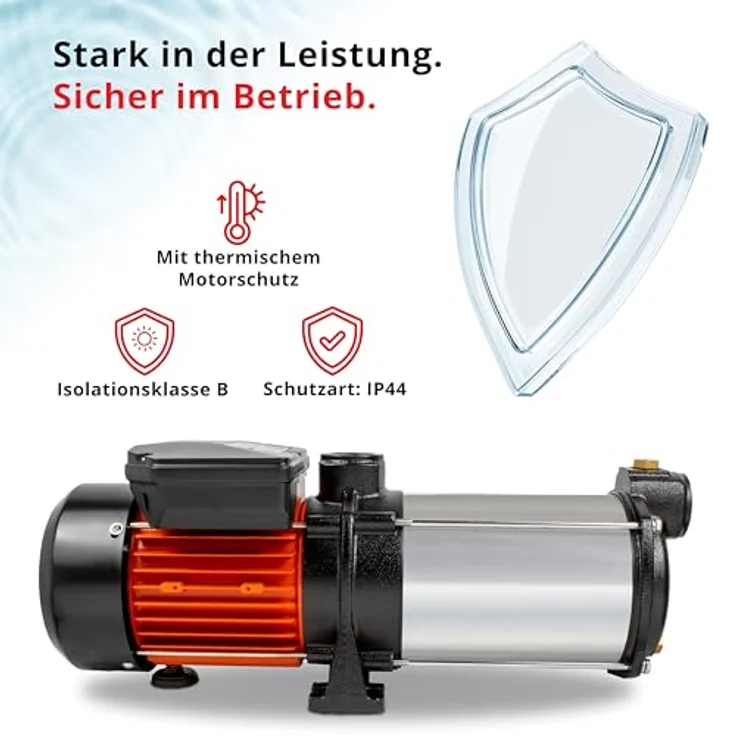 Grafner Premium Kreiselpumpe, mehrstufig, 5400 l/h, 1000 Watt, Edelstahl, Druckpumpe mit 58m Förderhöhe und 8m Ansaughöhe – Bild 3