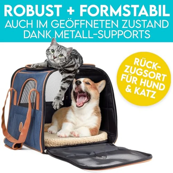 HUND IST KÖNIG Hundetasche & Katzentasche bis 8kg - Hochwertige Hundetragetasche in Denim-Farben - Faltbare mobile Tragebox für Hunde & Katzen – Bild 3