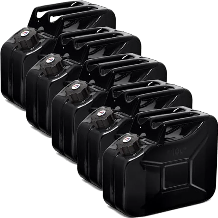 BW® Benzinkanister Metall 5x 10 Liter, Schwarz RAL 9005, mit Schraubverschluss, TÜV-geprüft, UN-zugelassen, 0,9mm Stahl, Made in Europe – Bild 1