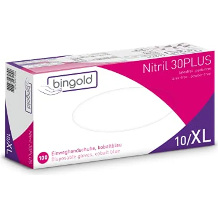 Einmalhandschuhe BINGOLD Nitril 30PLUS, Nitrilhandschuhe, kobaltblau, Größe XL, 100-er Pack