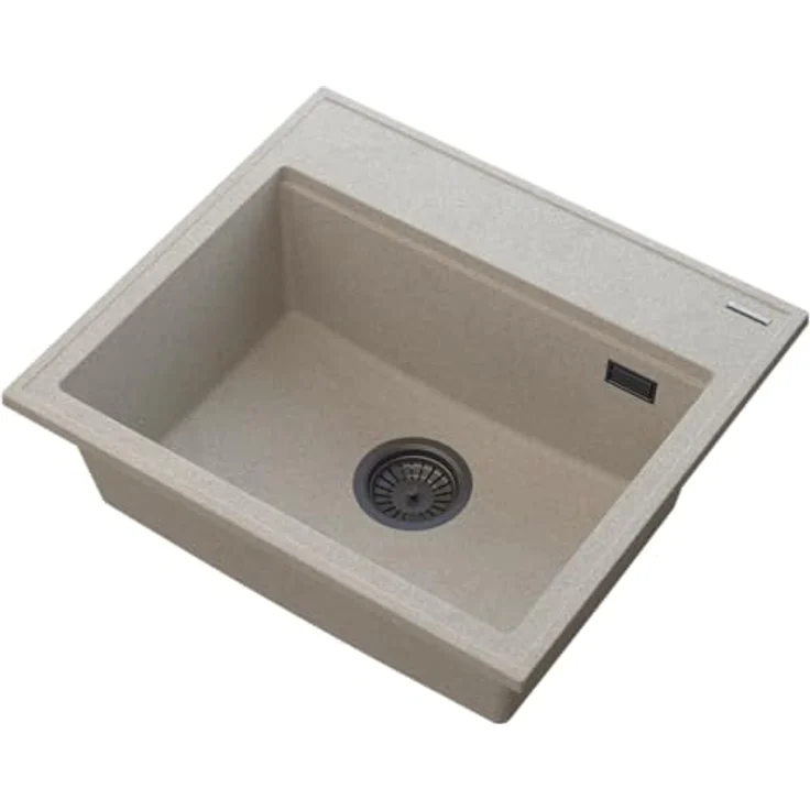 Granitan GRANITAN Foxal Küchenspüle, Granit Unterbauspüle - Siphon, hochwertige Spüle, Granitspüle mit manuellem Siphon, komplett mit Spülenabdichtung und passendem Küchenbrett aus Holz – Bild 4