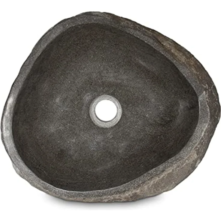 Oriental Galerie Top Serie Flussstein Handwaschbecken Naturstein Waschschale Stein Findling Natur Grau ca. 30-35 cm – Bild 4