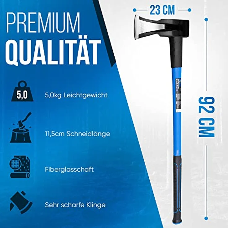 BITUXX Spaltaxt 3700g, Fiberglas-Stiel, Kohlenstoffstahl-Kopf mit Gummischutzlippe, Garten- und Forst Set – Bild 2