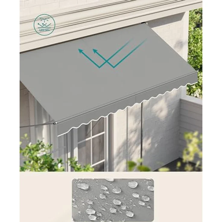 SONGMICS Klemmmarkise, Balkonmarkise mit Handkurbel, höhenverstellbar, Sonnenschutz, 300 x 120 cm, grau – Bild 3