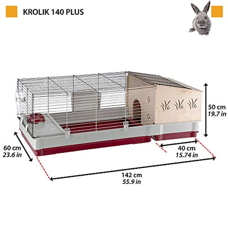Ferplast Kleintierkäfig KROLIK 140 Plus, Hasenkäfig innen mit Zubehör, Kaninchenkäfig groß auf für Meerschweinchen, Maße: 142 x 60 x 50 cm – Bild 2