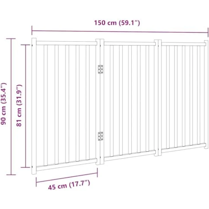 vidaXL Hundetor 3-TLG., Hundegitter Faltbar Pflegeleicht, Schutzgitter für Wohnzimmer Küche Treppe, Haustiertor Türschutzgitter, Weiß Massivholz Tanne – Bild 3