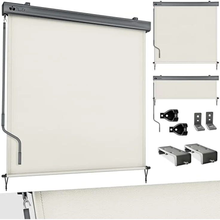 tillvex Senkrechtmarkise 250 x 160 cm aus Aluminium, wasserfest, mit Handkurbel | Balkonrollo Sonnenschutz & Sichtschutz, anthrazit – Bild 1