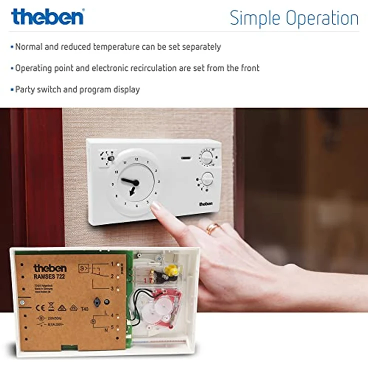 Theben 7220030 RAM 722 (Ramses) - analoges Uhrenthermostat mit Tages- und Wochenprogramm, Raumtemperaturregler, Raumregler, Thermostat – Bild 3