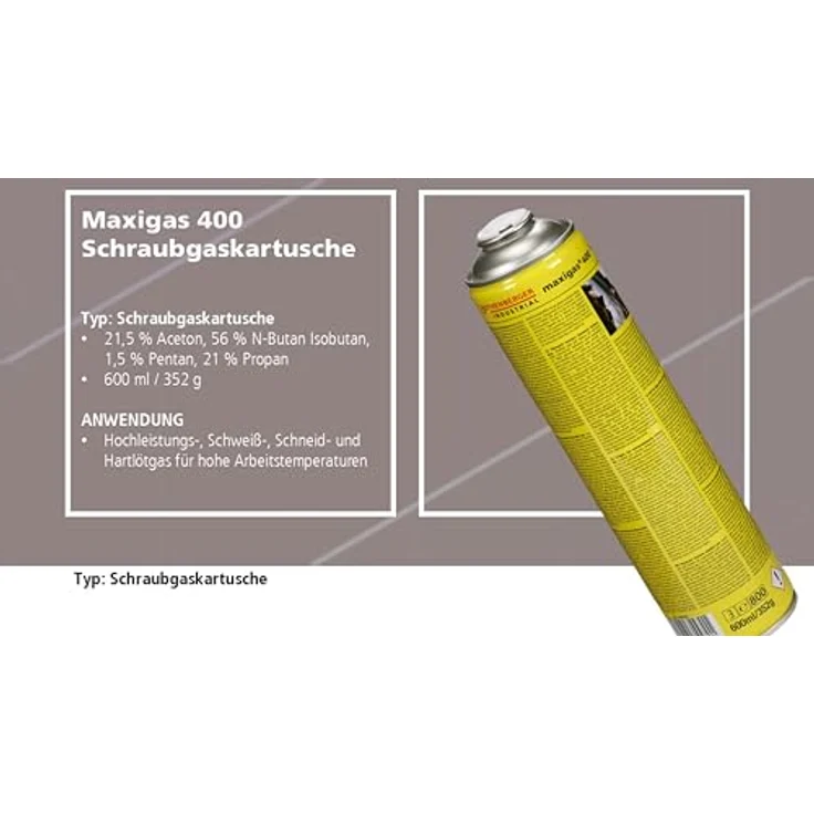 Rothenberger Industrial 4X Maxigas 400, Gaskartusche 600ml, 7/16"-EU, Hartlötgas mit sehr hohen Flammentemperaturen bis 2.200 °C – Bild 3