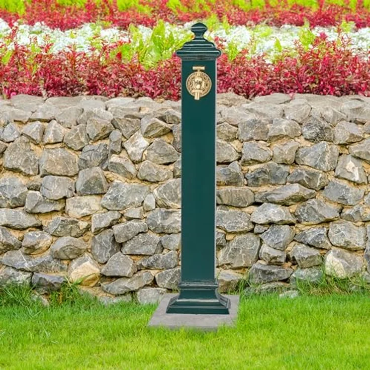 relaxdays Gartenbrunnen Standbrunnen Antik, nostalgisches Design in Dunkelgrün mit goldenem Wasserhahn, ideal für Garten und Terrasse – Bild 2