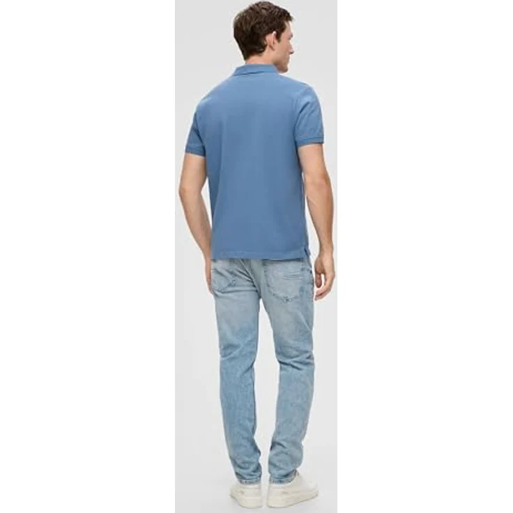s.Oliver Poloshirt mit Logostickerei, Jerseystoff aus Baumwolle, hüftlang - blau – Bild 7