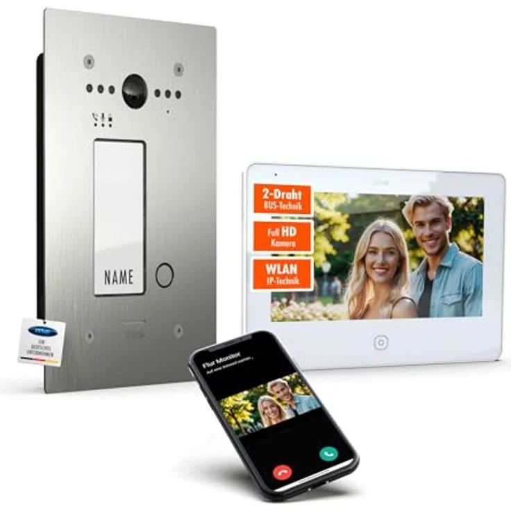 m-e modern-electronics ALL-VF10S-M7W Video-Türsprechanlage, 2-Draht BUS System, Silber/Edelstahl, erweiterbar mit bis zu 8 Außenstationen und 10 Innenstationen – Bild 1
