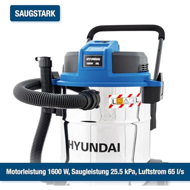 Hyundai Nass- / Trockensauger VCWD1650E, 1600 W, 50l, Edelstahltank, Gebläsefunktion – Bild 2