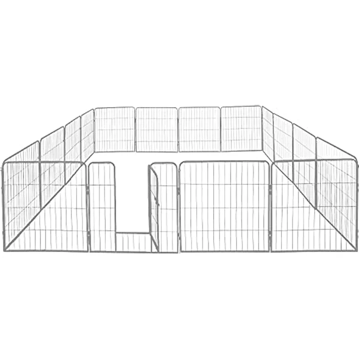 Welpenauslauf 16eckig Welpenlaufstall Tierlaufstall Freigehege Freilaufgehege Freilauf Käfig Welpenzaun 80 cm Silber Petigi