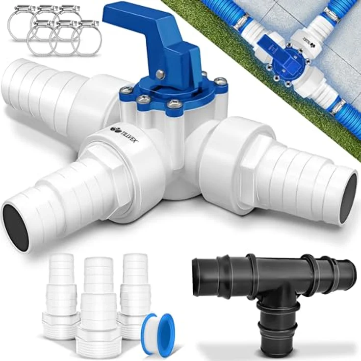 tillvex® Bypass Set Pool, 12-teiliges Zubehörset für Sandfilteranlagen, Wärmepumpen und Poolheizung, Ø32 & 38 mm Anschluss – Bild 1