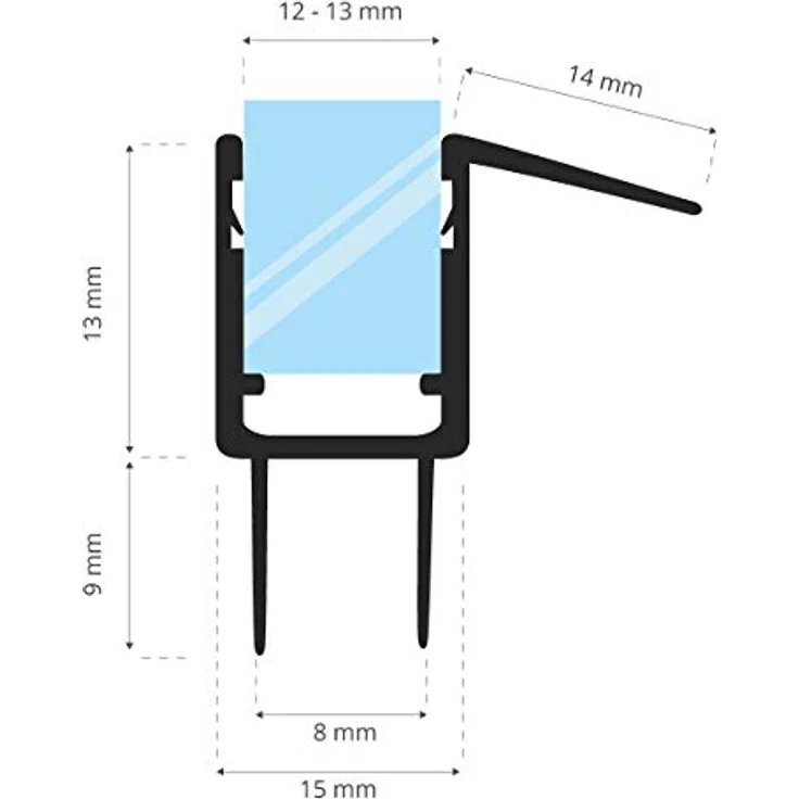 STEIGNER Duschtürdichtung UK20 150 cm Transparent - Gerade Dichtung für Eckeinstieg oder Fünfeckdusche, 12-13 mm Glasdicke, Langlebig, Wasserdicht, einfache Montage – Bild 2