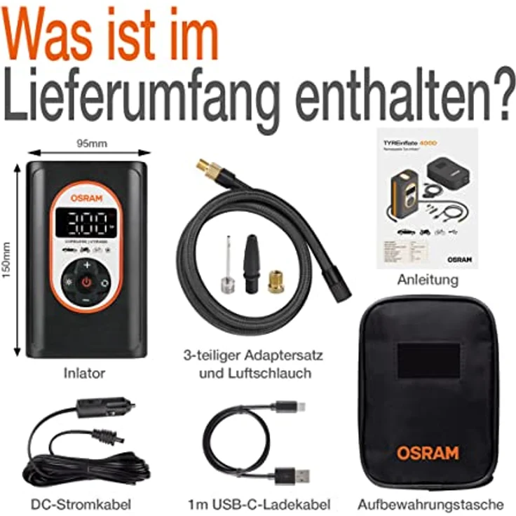 OSRAM TYREinflate 4000, Kabelloser Reifenfüller mit Li-Ion-Akku, LED-Beleuchtung – Bild 2