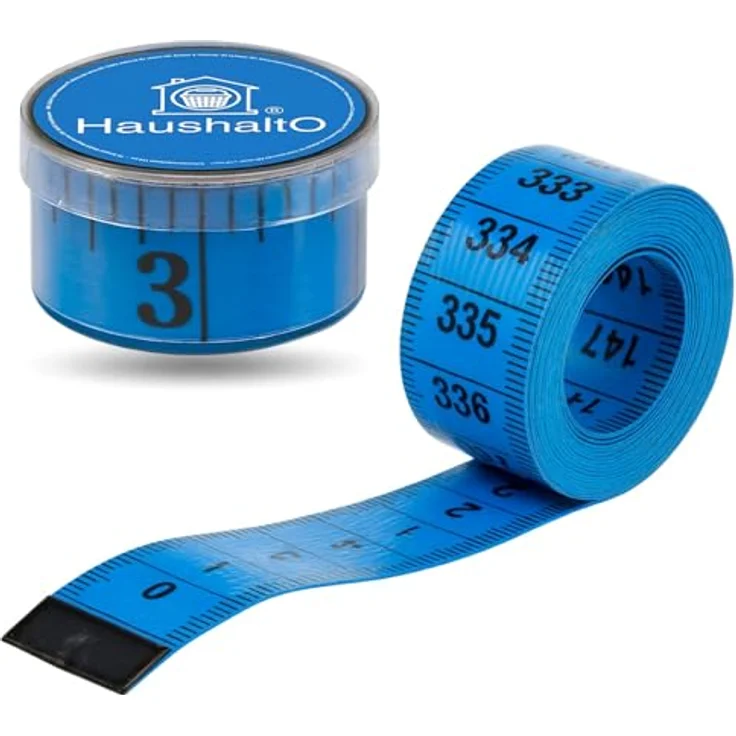 HaushaltO 2 in 1 Maßband 150 cm, präzises Schneidermaßband mit cm und Inch Skalierung, inklusive Aufbewahrungsbox (Blau) – Bild 1