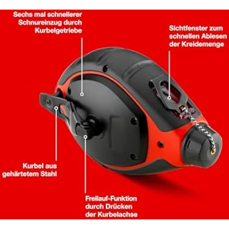 Sola CLKS Schlagschnur Set Blau, 30 m Markierschnur mit Kreide, 6:1 Getriebe für schnellen Schnureinzug, robustes Kunststoffgehäuse – Bild 3